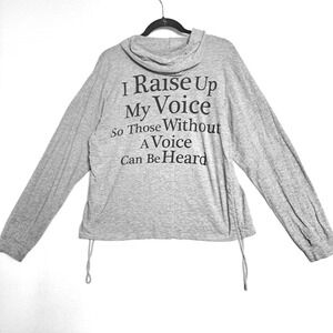 ON FIRE Jersey Hoodie Women 1X Gray Graphic Speak Up Drawstring Sides